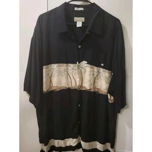 BAMBOO CAY Men's Fall Hawaiian‎ Design Shirt Black /Tan Size Large